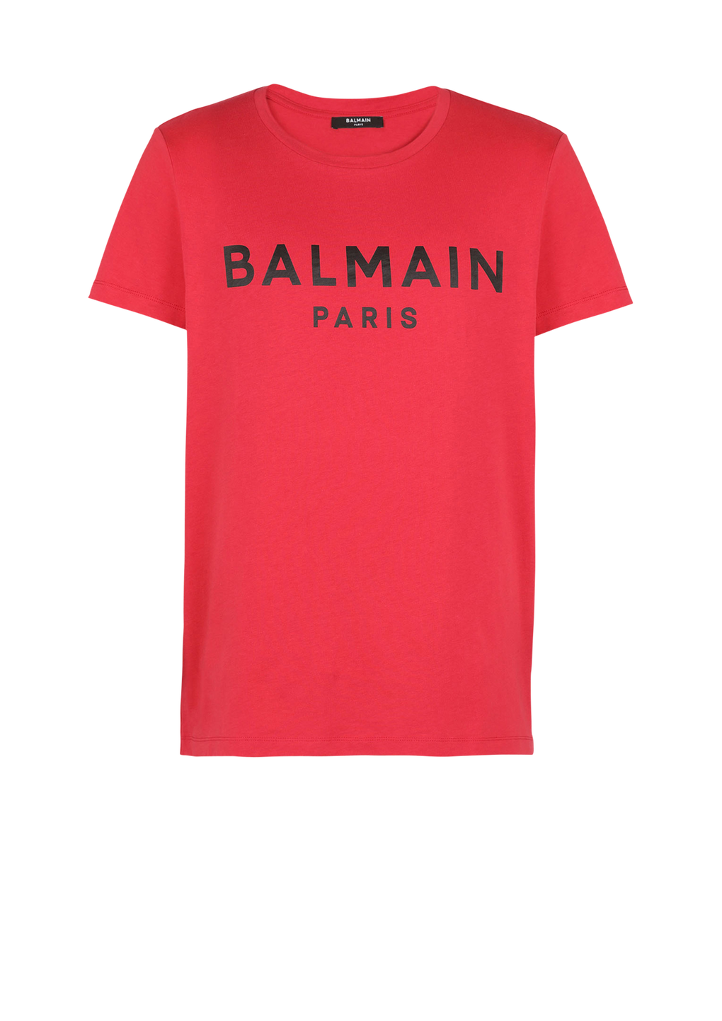 Eco-designed cotton T-shirt with Balmain Paris logo print, red, hi-res