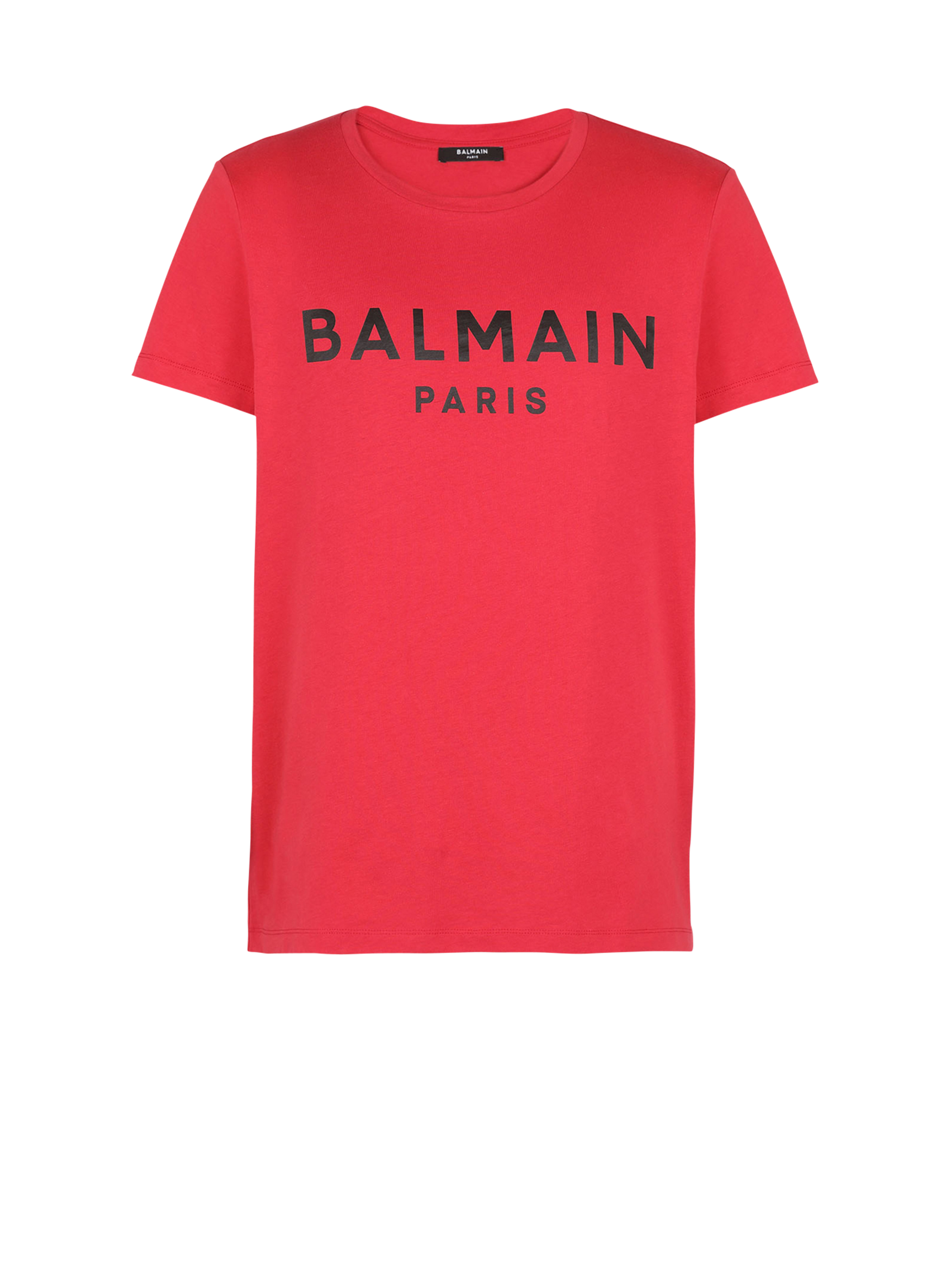 Eco-designed cotton T-shirt with Balmain Paris logo print, red