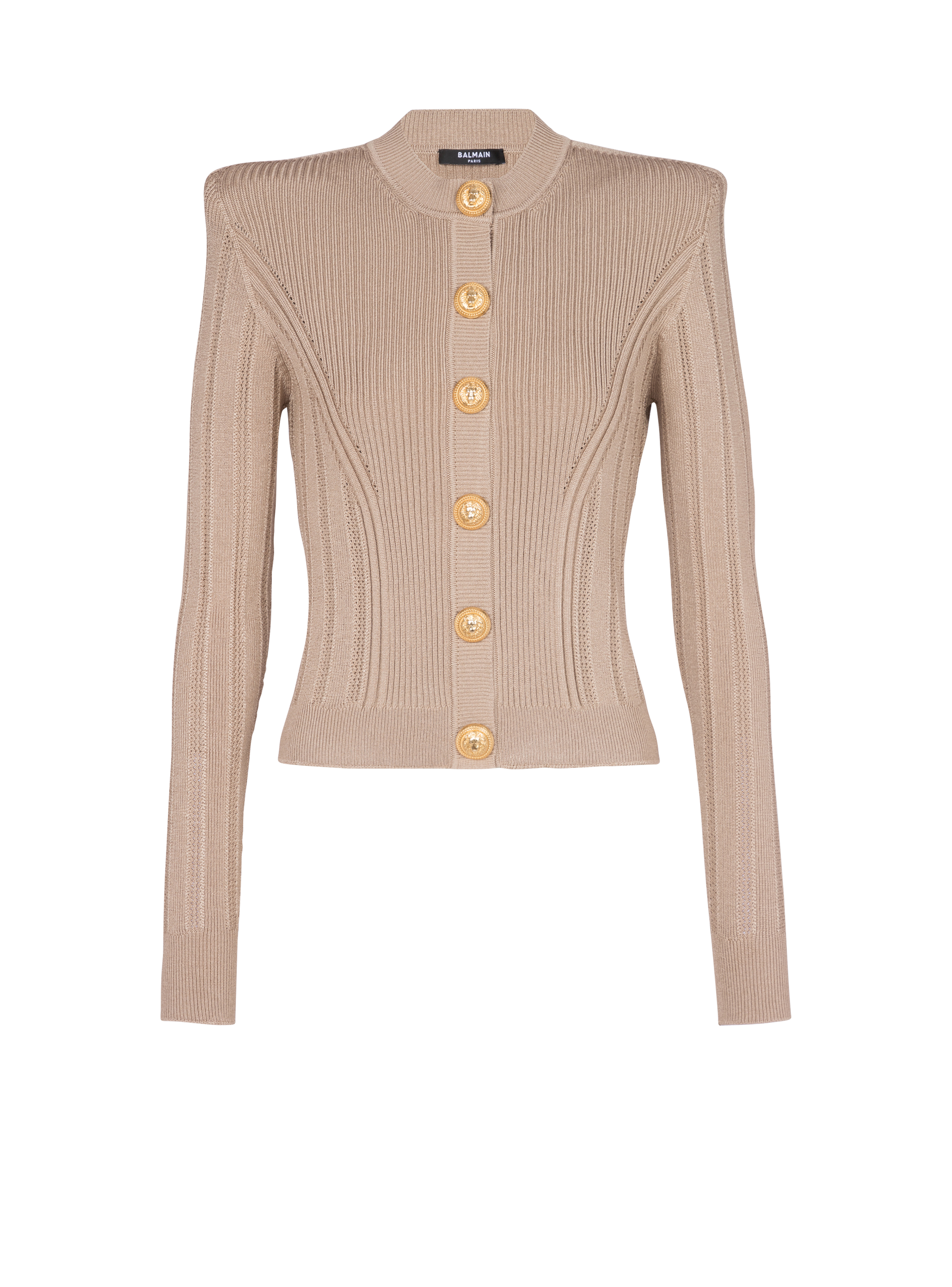 Knit cardigan with gold buttons, brown