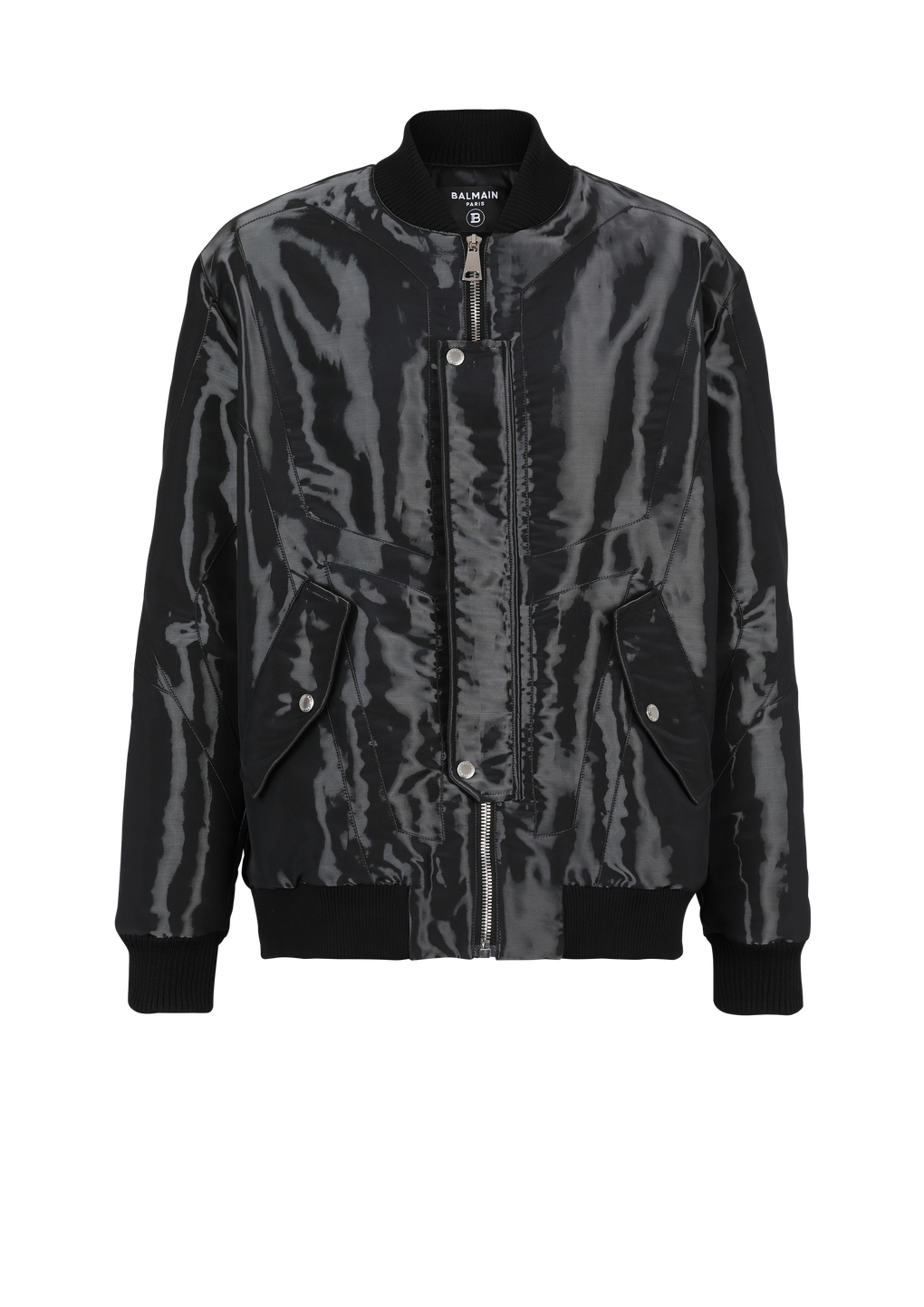 Laminated bomber jacket, black, hi-res