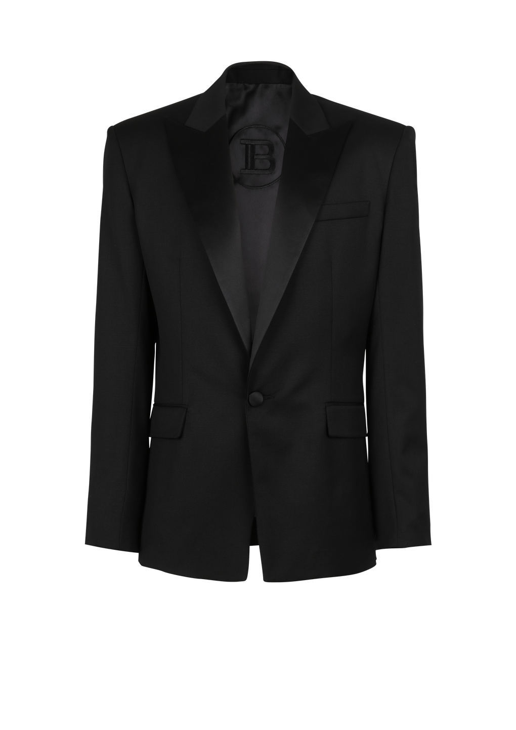 Wool blazer with satin collar, black, hi-res
