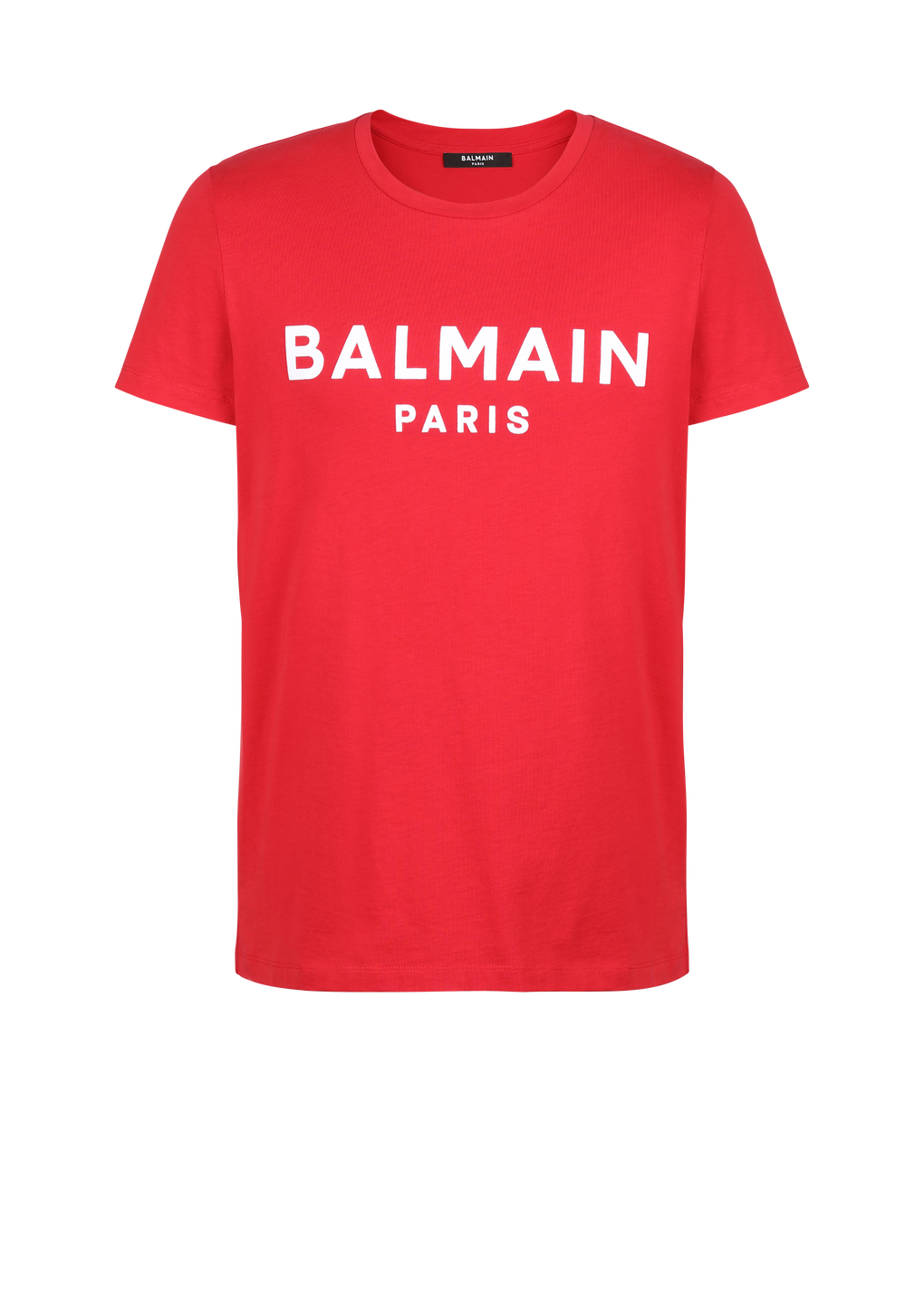 Cotton T-shirt with flocked Balmain medallion, red, hi-res