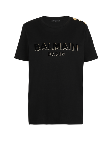 Cotton T-shirt with flocked metallic Balmain logo